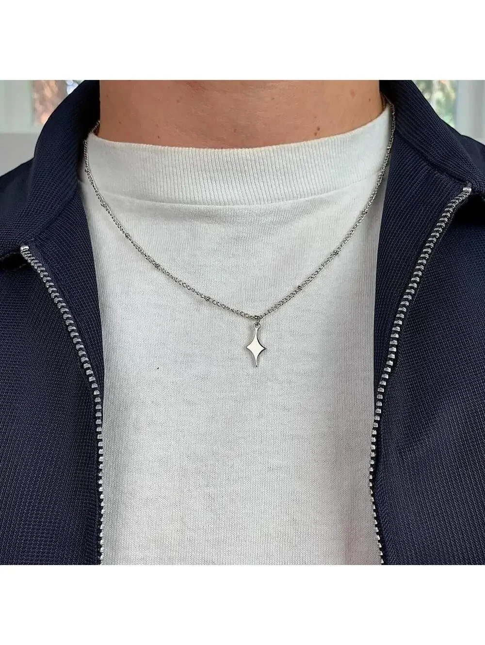 Cyber Y2k grunge silver star opium necklace. Cool simple design. Chain is